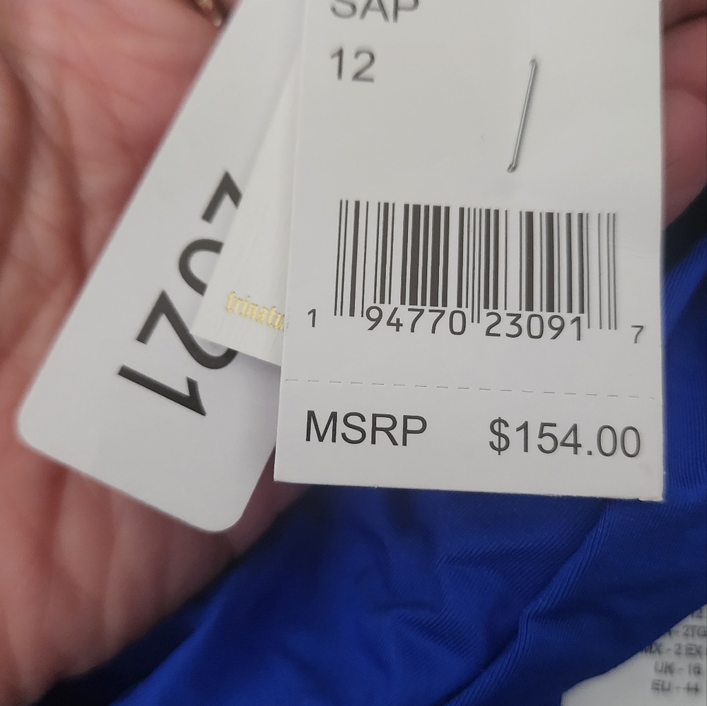 Nwt Trina Turk Bijou Sapphire Blue One-Piece Swimsuit with Yellow Accent 12 - Picture 4 of 4